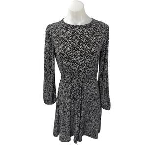 NEW Banana Republic Black White Polka Dots Long Sleeve A Line Mini Dress Size S